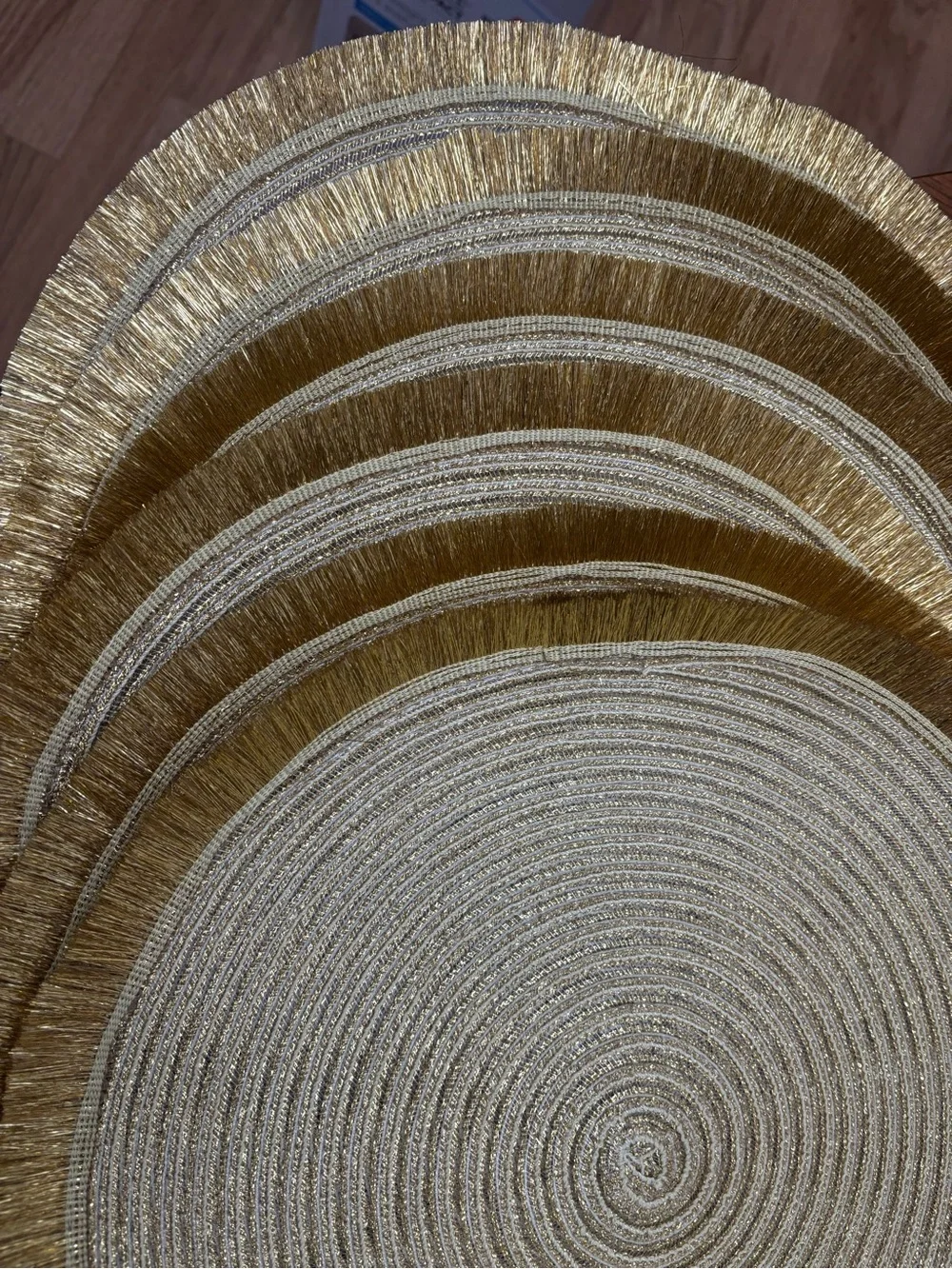 Gold and Cream Round Fringe Placemat Set - Elegant Table Linens